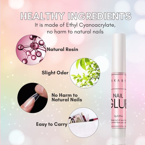 Makartt Nail Tips Nail Glue with Nail Rhinestone Glue Gel Bundle, 40PCS Nail Glue for Acrylic False Nail Tips, Super Strong Gem Glue Gel 1.06oz Nail Lamp Needed for Nail Glitter Jewels Crystals