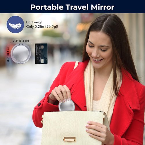 MIRRORVANA Small Compact 15X Magnifying Travel Makeup Mirror - Lightweight, Handheld, and Foldable Design - Mini Pocket-Sized Magnified Mirror for Purse or Handbag - 3.3" Diameter