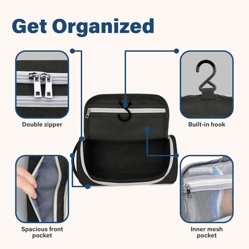 emissary Travel Hanging Toiletry Bag, Lightweight Travel Makeup Organizer for Man and Women, Waterproof Cosmetic Makeup Bag Organizer with Hanging Hook for Accessories,Essentials, Toiletries (Black)