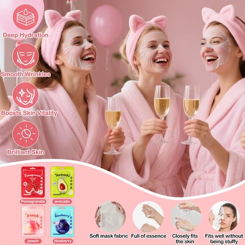 Ponhey 88 PCS Spa Party Supplies for Girls, Spa Party Favors Include Face Masks Skincare, Hand Cream, Lip Balm, Under Eye Patches, Lip Mask and Foot Bath Bombs, Spa Birthday Sleepover Party Supplies