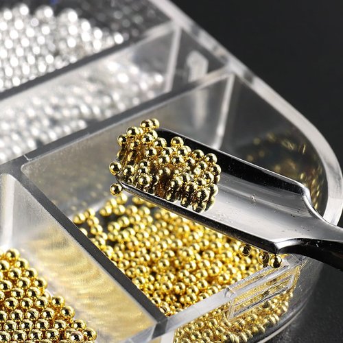 0.8mm Mini Small Nail Beads Stainless Steel Beads Nail Beads Gold Charms Nails Art Decorations Gun Grey Rose Gold Caviar Nail Charms DIY Tool Nail Studs Accessories Caviar Beads for Nails (Silver)