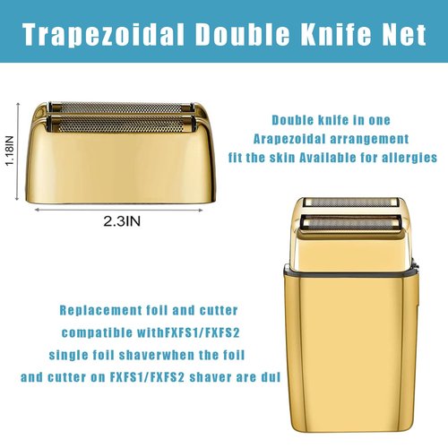 Shaver Replacement Foil and Cutters compatible with BaBylissPRO FXFS2 Electric Razors, Shaver Replacement Head compatible with BaBylissPRO Double Foil Shaver (Gold 2)