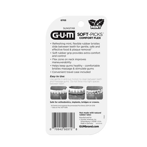 GUM Soft-Picks Comfort Flex, Easy to Use Dental Picks for Teeth Cleaning and Gum Health, Disposable Interdental Brushes with Convenient Carry Case, Dentist Recommended Dental Floss Picks, 80ct