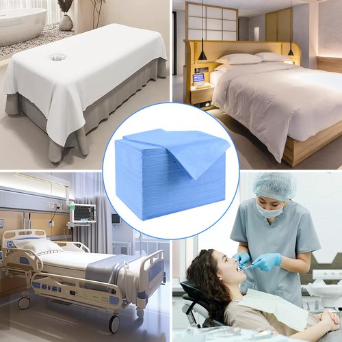 100 Pcs/Pack Disposable Bed Sheets, 31" x 71" Non Woven Massage Table Sheets Covers for Spa, Beauty Salon, Tattoos, Hotels, Travel (Blue)
