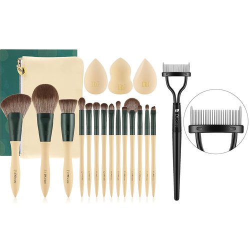 DUcare Makeup Brushes 14Pcs with 3Pcs Makeup Spong & Cosmetic Bag &Eyelash Comb