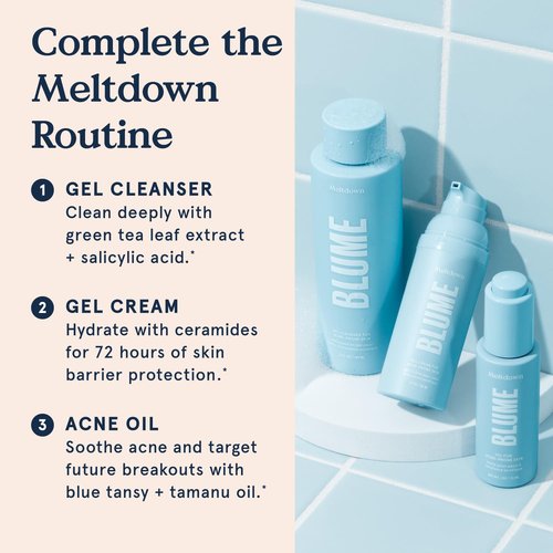 Blume Meltdown Gel Face Moisturizer for Acne Prone Skin - Oil Free Facial Moisturizer with Niacinamide & Centella to Even Skin Tone - 72-Hour Hydration Face Cream with Ceramides & Squalane (1.7 oz)