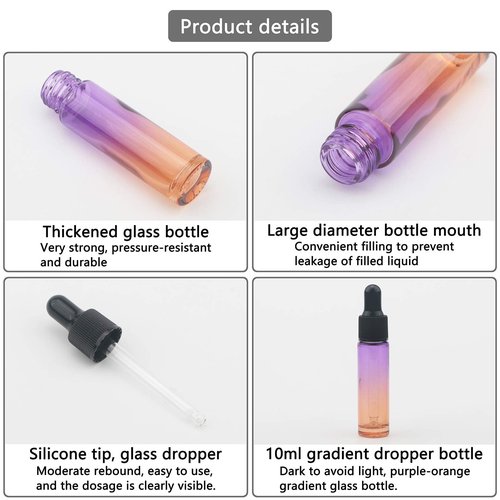 Ellbest 14pcs 10ml Essential Oil Glass Dropper Bottle Colorful Glass Vilas with Eye Dropper for Travel, Carrying Outside (Purple Orange Gradient)