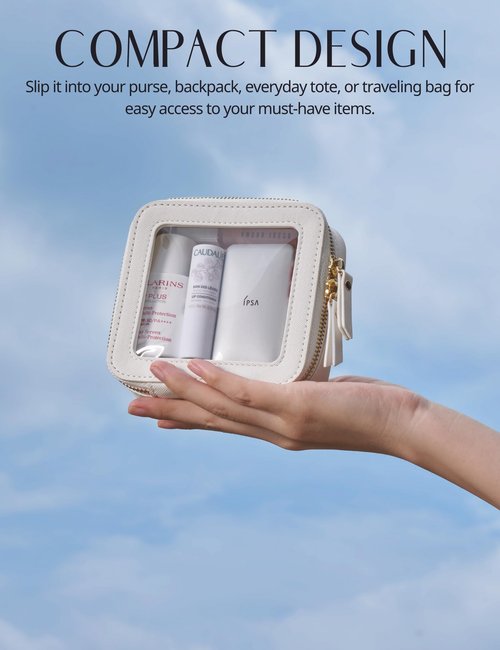 Popvibe Clear Makeup Case Toiletry Bag Travel Clear Cosmetic Bag with Zipper, Make Up Bag Organizer Traveling TSA Approved Transparent Makeup Bag Car for Essentials, Mini & Medium, White