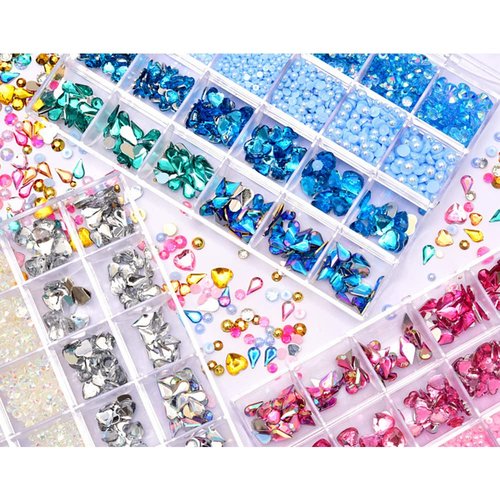 LIUDAMAI 2-11mm Nail Art Rhinestones Shaped Diamonds Pearls Acrylic Heart-Shaped Flat Bottom Rhinestones Dotting Pen Tweezers DIY Stickers Rhinestones Shaped Rhinestones for Nails