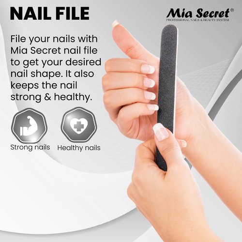 Mia Secret Acrylic Nail Kit: 1/2 oz liquid monomer, 1/2 oz clear acrylic powder, ultra quick nail glue, 1/2 oz ultra gloss top coat, fancy 20 nail tips, 1/2 oz primer, speedy zebra straight nail file 100/100, #8 nail brush and emery block