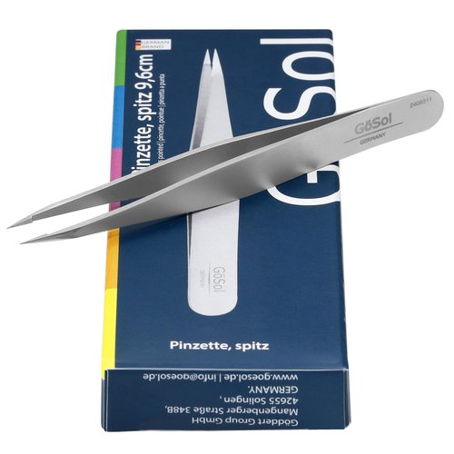 GöSol Tweezers - Professional Pointed Tweezers for Women and Men, 420 Stainless Steel Precision Tweezers for Women Facial Hair Removal, Expert Ingrown Hair Plucker, 0 Gap, Painless Hair Extraction