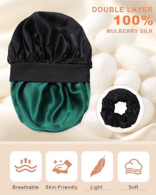 Mulberry Silk Bonnet Sleeping Women Curly Hair Bonnets Tie Band Double Layer Reversible Sleep Bonnet Silk Hair Wrap Sleep Cap