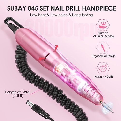 SUBAY Professional Finger Toe Nail Care Electric Nail Drill Machine with Fingerless Gloves with UPF 50+ Protection for Manicures