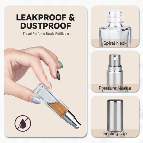 ZIZEMOJA Perfume Refill Bottle, Mini Leak-proof Portable Perfume Travel Refillable Dispenser, 3pcs 10ml Empty Atomizer Sprayer, Pocket Glass Bottle with Funnel and Pipette for Cologne (Light Gray)