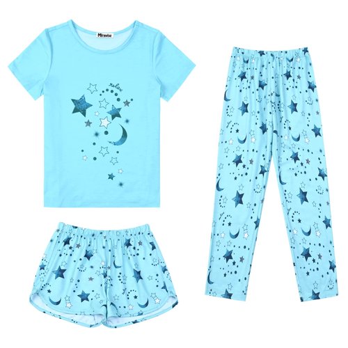 Mirawise Pajamas for Girls Blue Moon 3 Piece Pajama 8 9 8-10 Years Old Pant Pjs Set Cute