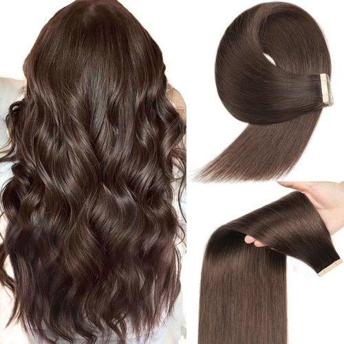 YDDM Tape in Hair Extensions Human Hair Dark Brown 16 Inch 20pcs 100% Remy Human Hair for Women Straight Invisible Seamless Remy Tape in Hair Extensions(2#,16 Inch)
