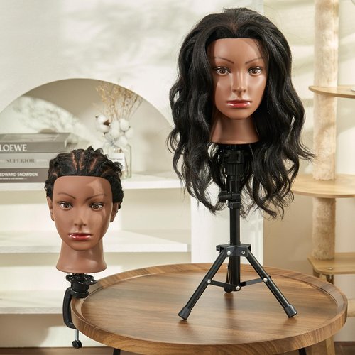 20-22" Mannequin Head,100% Real Human Hair Mannequin Head, Braiding Cosmetology Manikin Doll Head for Hair Styling Training with Table Clamp,Braiding Set(Light brown) Hair Extensions