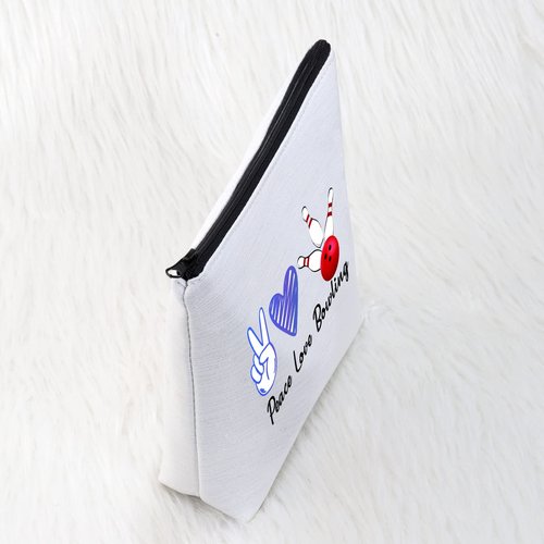 Bowling Makeup Bag Bowling Gifts Bowling Lover Gift Bowler Gifts Bowling Player Gifts Bowling Ball Gift Cosmetic Bag Pouch (Peace Love Bowling)