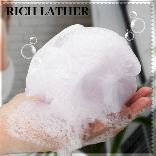 Funnymoom 12 Pcs Travel Size Loofah Individually Wrapped, Small Shower Puff Bath Sponge Pouf Ball Bulk Mesh Bath Puff Mini Loofah Sponge with Case Bulk for Shower Care (25g,White)