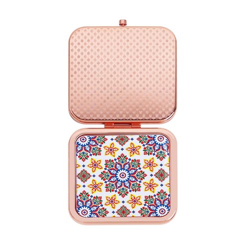 PDOZV Purse Mirror Compact, Rosegold Square 2.8”×2.8” Metal Frame DropRubber Style Double Sided 1X/2X Small Mirror for Purse (Ethinc01)