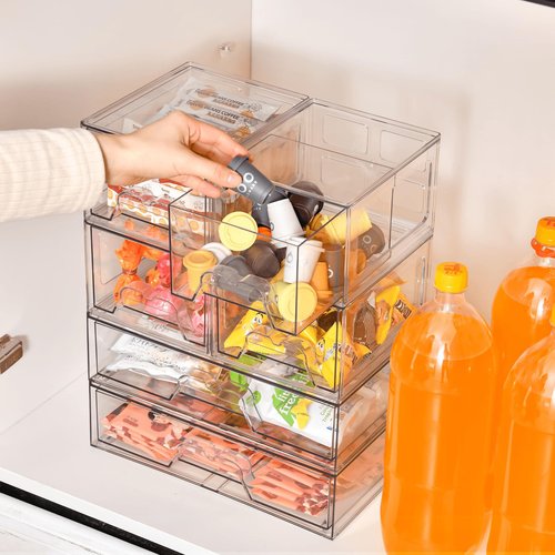 KOKOIN Stackable Makeup Organizer Storage Drawers Set of 6, Clear Plastic Organizer Bins for Beauty Supplies,Ideal for Vanity, Bathroom,Cabinet,Pantry Organization (2Long 4 Short)