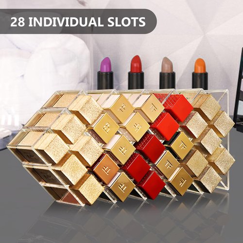 Hebaogugu Lipstick Organizer, 28 Slots Acrylic Lip Holder, Stackable Lip Gloss Organizer, Fish Lipstick Tower Holder Storage for Cosmetic Bathroom Vanity Countertop Display (28 Slots)