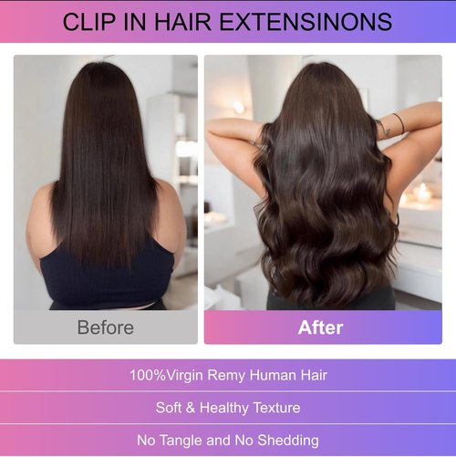 MEYOFUN Dark Brown Clip in Hair Extensions, 16 Inch 90g, 2 Dark Brown Hair Extensions Real Human Hair, Invisible Seamless Remy Human Hair Clip Extensions for Women 8pcs Per Set with Double Weft