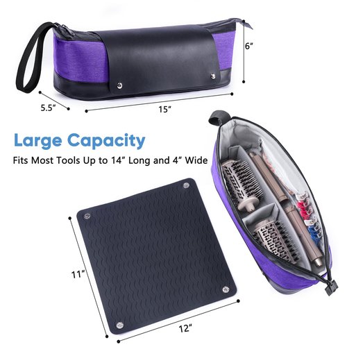 ELCUPA 2IN1 Hair Tools Travel Bag with Removable Heat Resistant Mat Curling Iron Travel Case, Hair Dryer Organizer for Flat Irons, Straighteners and Haircare Accessories, Hot Tools Travel Bag Hair