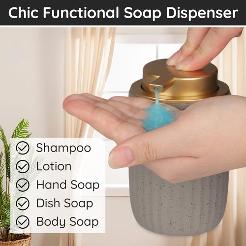 Segbeauty Gray Ceramic Dish Soap Dispenser, 10.8oz Refillable Liquid Soap Pump Bottle for Kitchen Bathroom Countertop, 320ml Empty Shampoo and Conditioner Dispenser Bottles for Lotion Hand Wash Shower