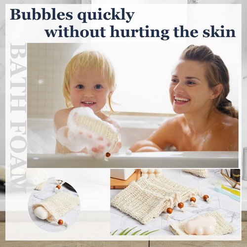 Cunhill 40 Pack Soap Saver Bag Exfoliating Sisal Soap Pouch with Drawstring Bar Wooden Bead Foaming and Drying Exfoliating Net for Bath and Shower (3.5x5.5 Inch)