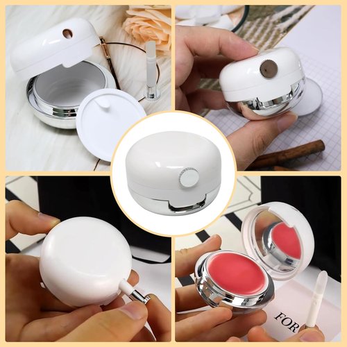 QIYUDA 2 Pcs Lip Balm Jars Container, Lip Makeup Applicator Lip Gloss Empty Sample Jars Case Box with Mirror and Silicone Lip Brush