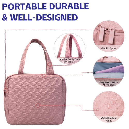 GVCELS Travel Toiletry Bag, Large Toiletry Bag for Women with Handle，Lightweight Travel Cosmetic Makeup Bag Toiletries Organizer Bag for skincare Accessories, Shampoo，Essentials - Pink