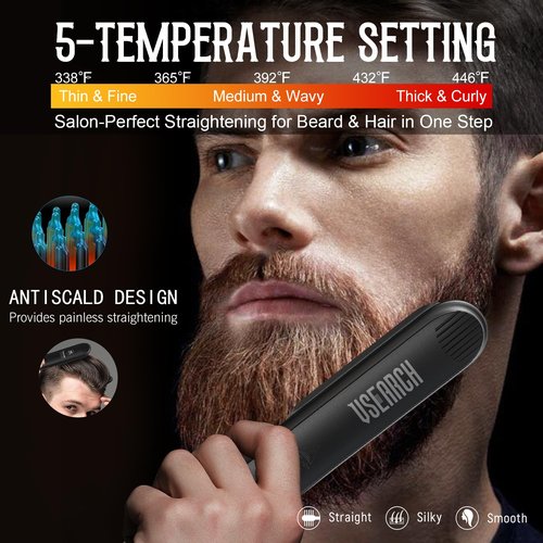 Heated Beard Straightener for Men - 5 Temperature Setting, Anti-scalding, Heated Beard Styling Comb, Beard Brush Grooming Kit, Amazing Gift for Father's Day, Anniversary & Birthday