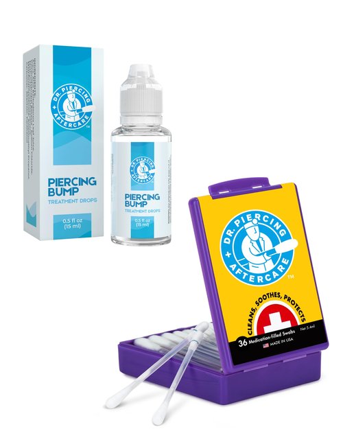 DR. PIERCING AFTERCARE Swabs and Bump - Saline Solution for Piercings - Earring Nose Belly Ear Piercing Cleaner - Saline Wash, Ear Hole Cleaner – Piercing Aftercare Formula
