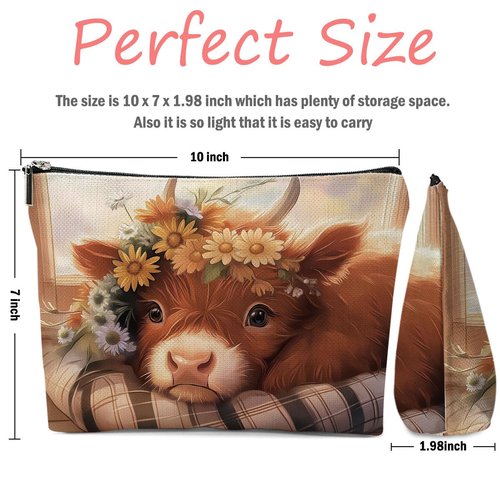 XFN 4 PCs Cow Gifts Cow Print Stuff Makeup Bag, Farm Animals Cosmetic Bag Western Stuff Travel Pouch, Turtle Gifts for Women Farm Girls Daughter Sisters Friends Friendship Graduation Birthday Gift