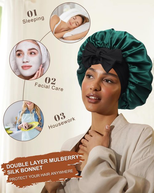 Mulberry Silk Bonnet Sleeping Women Curly Hair Bonnets Tie Band Double Layer Reversible Sleep Bonnet Silk Hair Wrap Sleep Cap