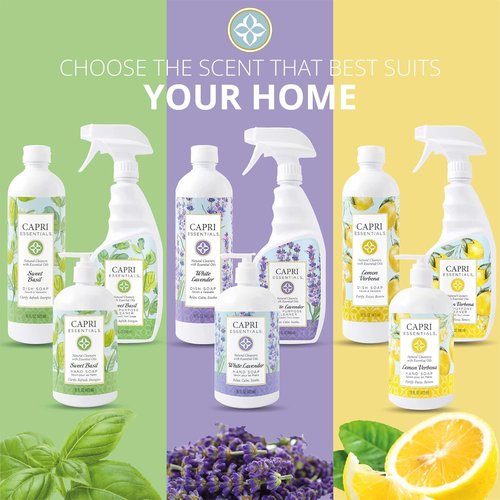 CAPRI ESSENTIALS Hand Soap Liquid, Natural Household Cleaning Supplies, Gentle Plant Based Aromatic Hand Wash, Blend of Essential Oils, Removes Dirt & Grime, White Lavender Scent, 16 FL Oz (3 Pack)