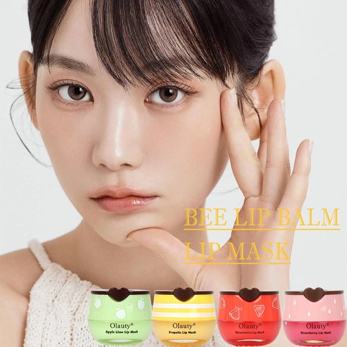 8 PCS Bee Lip Balm Lip Mask Honey Pot, Propolis Lip Mask Overnight Moisturizing Lip Balm with Stick, Lip Sleeping mask Hydrating Prevention Dry & Cracked,Reduce Lip Lines Scrubs Exfoliato