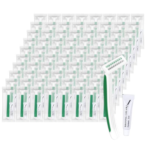 Disposable Razors Bulk, Razors Individually Wrapped Bulk, Travel Razors Bulk With Shaving Cream For Hotels, Shelters, Homeless, Nursing Homes, Charities, Churches, Green (100-PACK)