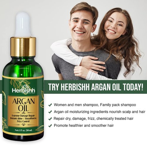 Herbishh Hair Strengthening Combo: Color Shampoo Dye 500ml Burgundy + Argan Oil Conditioner for Frizz Control, Damage Repair & Deep Conditioning - 30ml