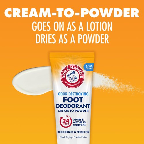 Arm & Hammer Cream to Powder Foot Deodorant, 24 Hour Protection Odor & Wetness Protection, Effective and Long Lasting Antiperspirant, Apply as Cream Dries to Powder (3 Pack)