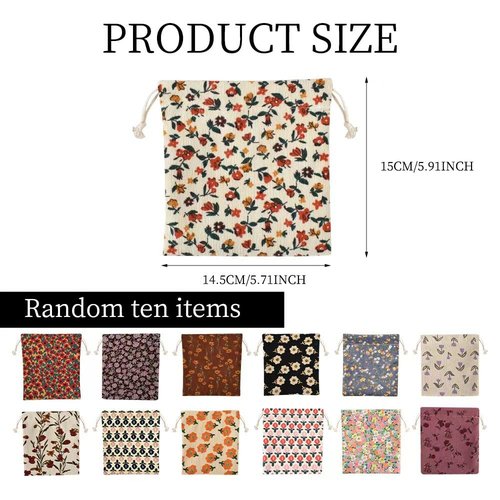 VIOCIWUO Small Flower Makeup Bag 10Pcs, Mini Corduroy Drawstring Bag Portable Small Pocket Cosmetic Bag For Women Travel Storage Cosmetics Headphones Jewelry
