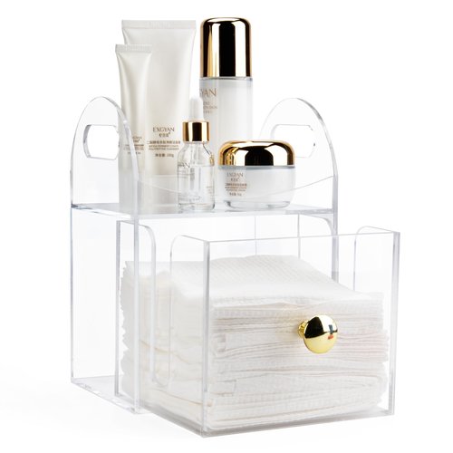 Acrylic Disposable Face Towel Storage Box Compatible with Clean Skin Club Clean Towels XL, Face Towel Holder with Drawer for Bathroom, Makeup Organizer for Vanity Table (Excluding Facial Towels)