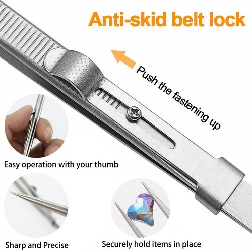 OULIGET Adjustable Slide Lock Nail Art Tweezers Set,Precision Rhinestone Jewel Craft Tweezers, Anti Static Locking Tweezers for DIY Nail Stickers Nail Art,2 Pieces