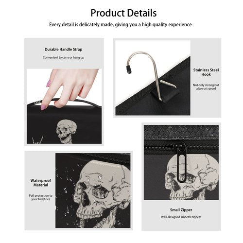 Funny Skull Skeleton Hanging Toiletry Bag, Halloween Large Cosmetic Travel Bag Portable Makeup Pouch Waterproof Travel Organizer Bag for Women Men Travel Accessories