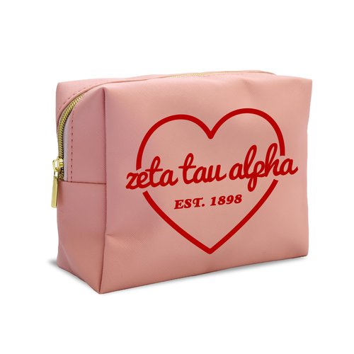 Sorority Shop Zeta Tau Alpha Makeup Bag - Multi-Purpose PU Leather, Water-Resistant Makeup travel bag with Licensed Design and Zipper Closure, Perfect Zeta Tau Alpha Sorority Gifts for Women