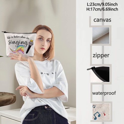 LEVLO Singing Cosmetic Make Up Bag Music Lover Gift Life Is Better When I'm Singing Makeup Zipper Pouch Bag (When I'm Singing)