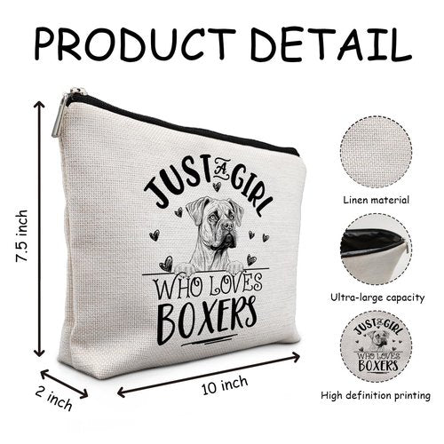 Absnfatu Boxer Dogs Makeup Bag, Just A Girl Who Loves Boxers Cosmetic Pouch
