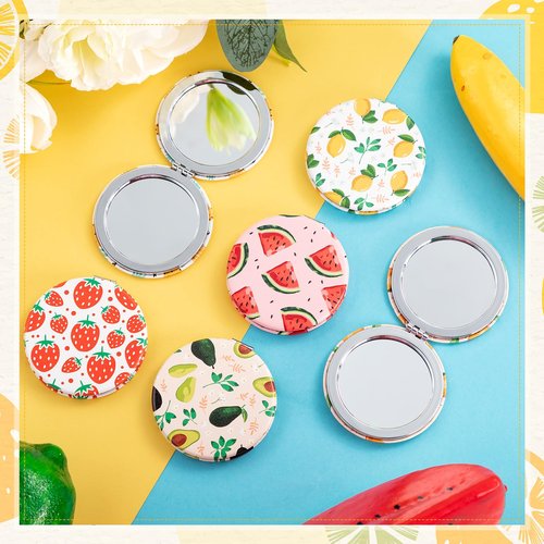 Vicenpal Compact Mirrors Small Pocket Fruit Design Mini Magnifying Portable Makeup Compact Pu Leather Double Sided Pocket Mirror for Women Girls Mother Kids Gift(Round Style)