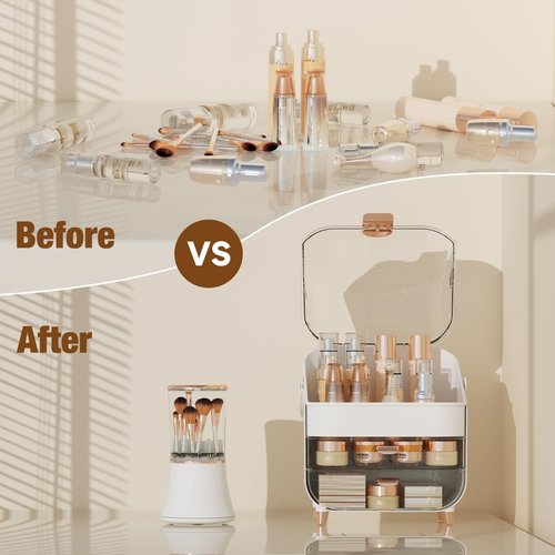 CLBDRESS Makeup Organizer Skincare Organizers, Make up Organizer for Vanity, Cosmetic Display Cases with Transparent Cover, Cosmetic Organizer for Bathroom, Dresser, Countertop Organizer, Rose Gold